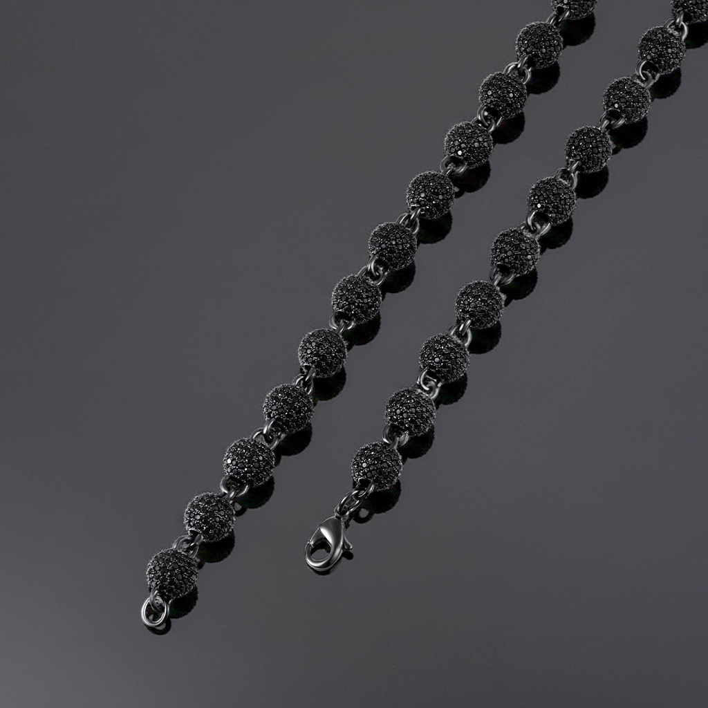 8mm Iced Beads Chain with Black Gold Plated