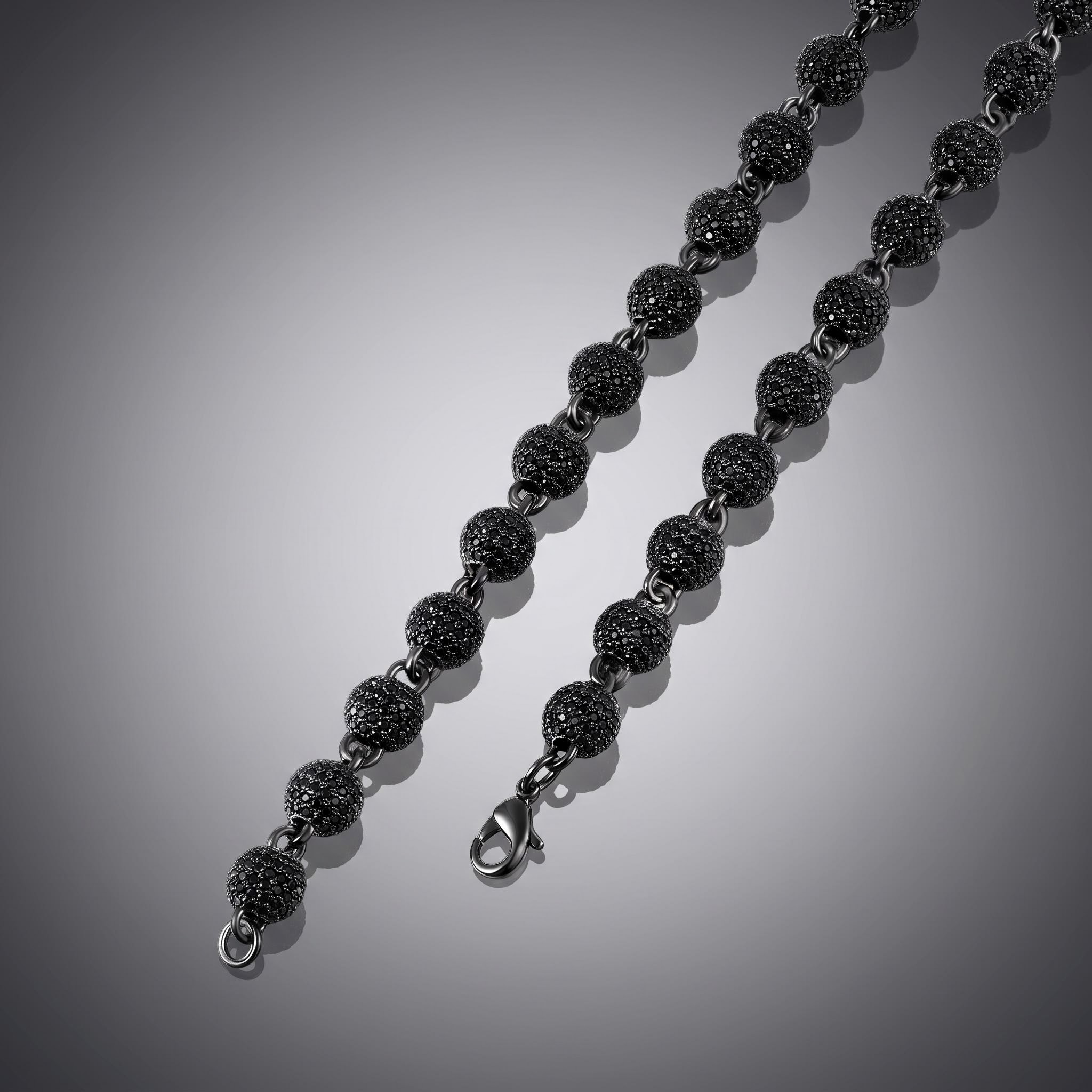 8mm Iced Beads Chain with Black Gold Plated 8mm Iced Beads Chain with Black Gold Plated