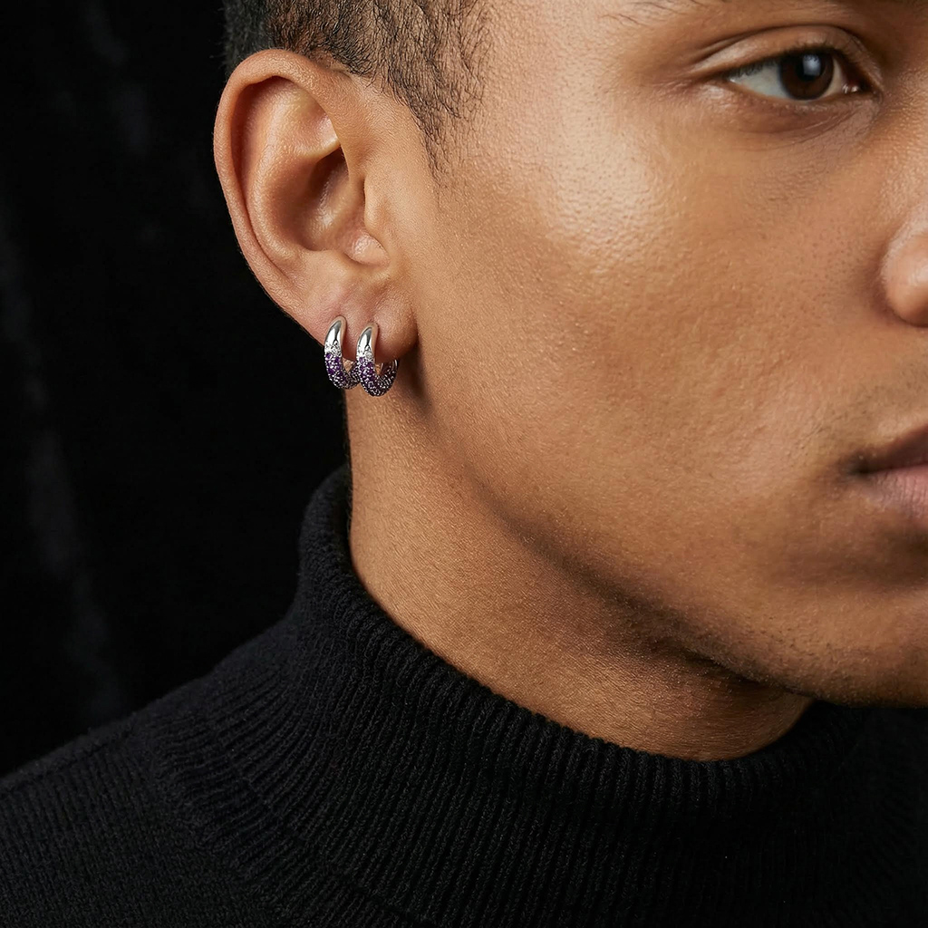 Iced Out Blue/Black/Purple Huggie Hoop Earrings Iced Out Blue/Black/Purple Huggie Hoop Earrings