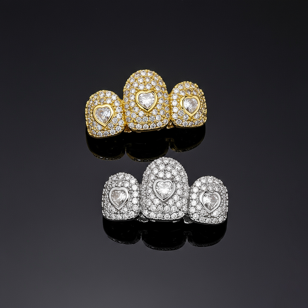 Iced Out Heart Shaped Full Pave Fang Grillz