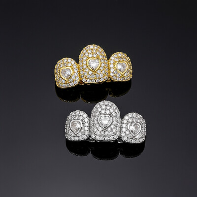 Iced Out Heart Shaped Full Pave Fang Grillz