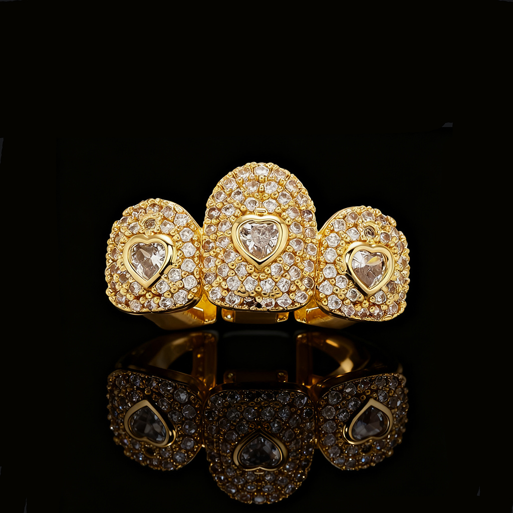 Iced Out Heart Shaped Full Pave Fang Grillz