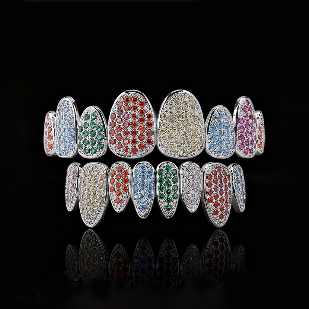 Iced Out Multi-Colored Diamonds Grillz Set