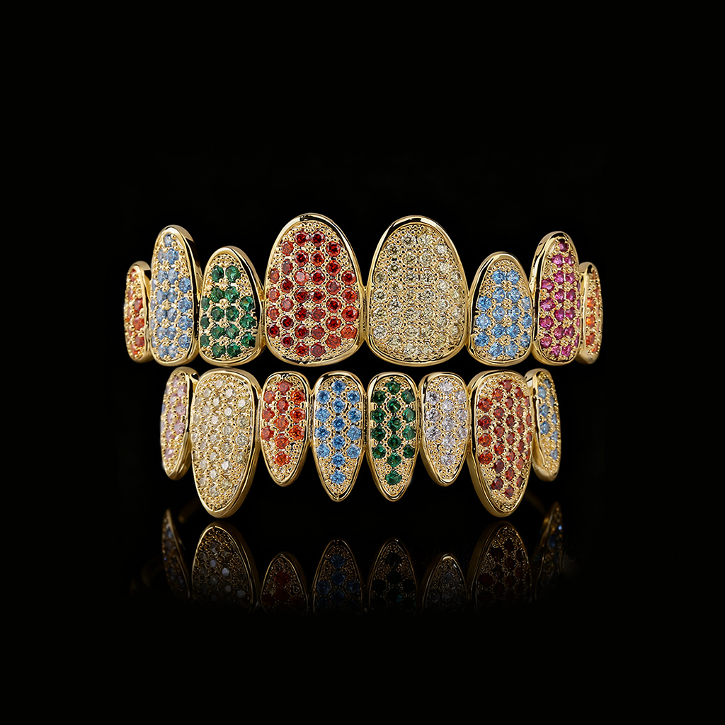 Iced Out Multi-Colored Diamonds Grillz Set