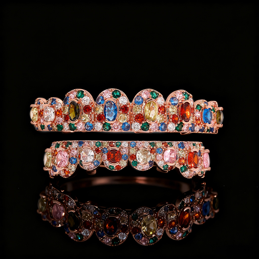 Iced Out Hip Hop Colorful Diamond Pave Grillz Set