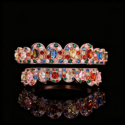 Iced Out Hip Hop Colorful Diamond Pave Grillz Set
