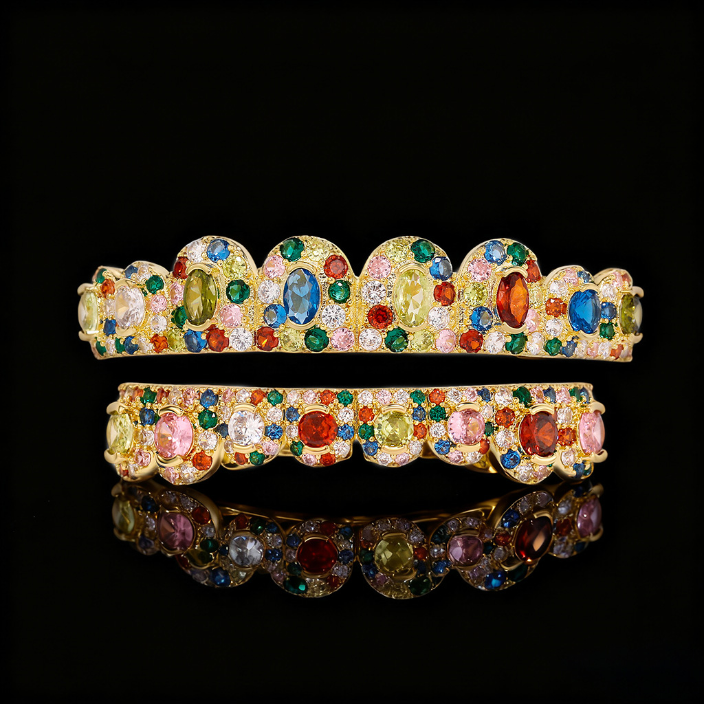 Iced Out Hip Hop Colorful Diamond Pave Grillz Set