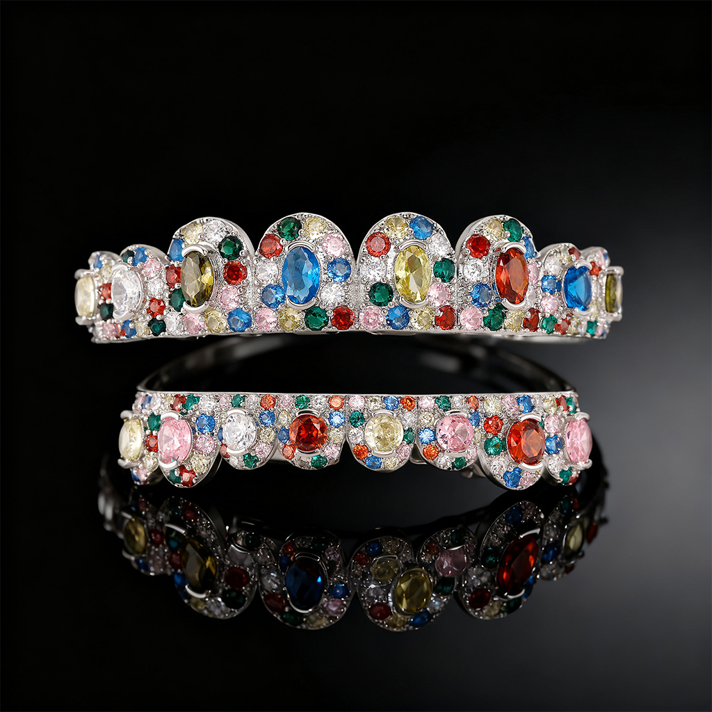 Iced Out Hip Hop Colorful Diamond Pave Grillz Set