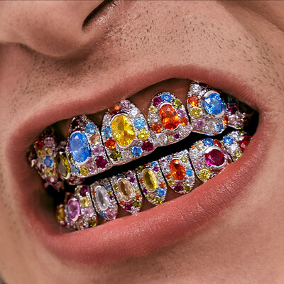 Iced Out Hip Hop Colorful Diamond Pave Grillz Set