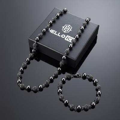 8mm Iced Beads Chain & Bracelet Set