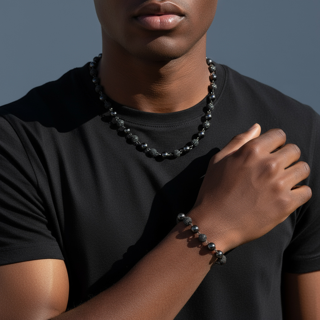 8mm Iced Beads Chain & Bracelet Set