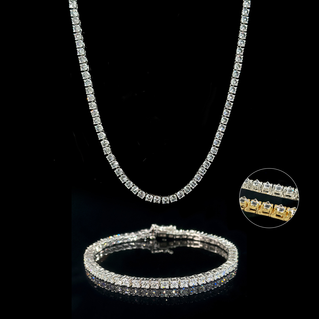 3mm Inverted Setting Tennis Chain & Bracelet Set