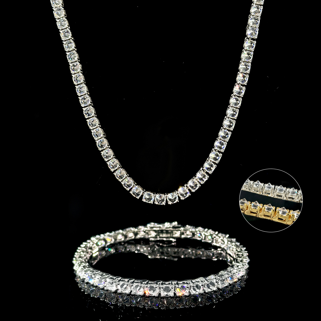5mm Inverted Setting Tennis Chain & Bracelet Set