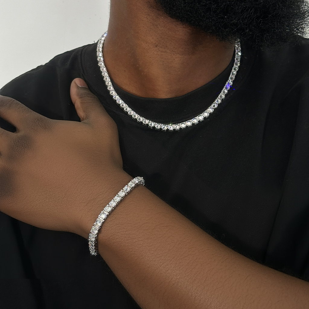 5mm Inverted Setting Tennis Chain & Bracelet Set