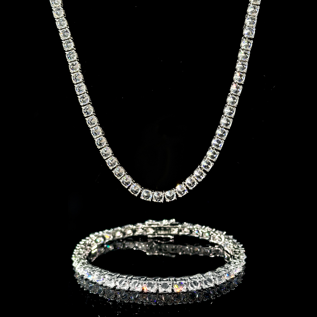5mm Inverted Setting Tennis Chain & Bracelet Set