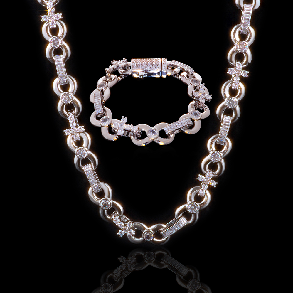 Iced Out 12mm Baguette Cut Infinite Cross Chain & Bracelet Set