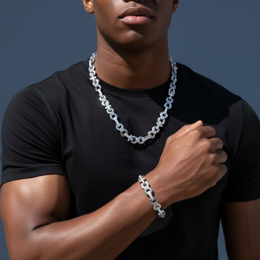 Iced Out 12mm Baguette Cut Infinite Cross Chain & Bracelet Set