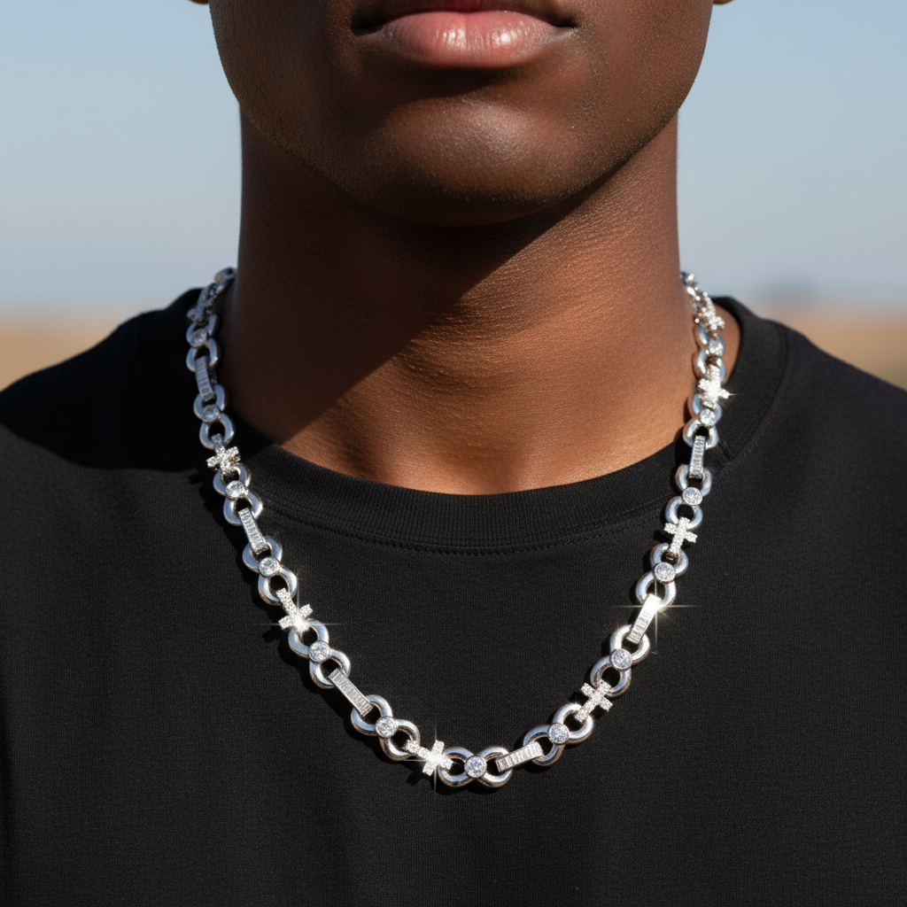 Iced Out 12mm Baguette Cut Infinite Cross Chain & Bracelet Set