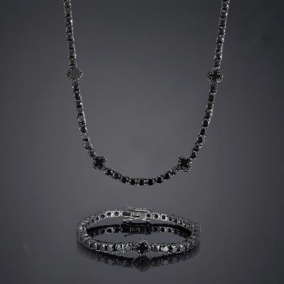 4mm Iced Out Four Leaf Clover Tennis Chain & Bracelet Set