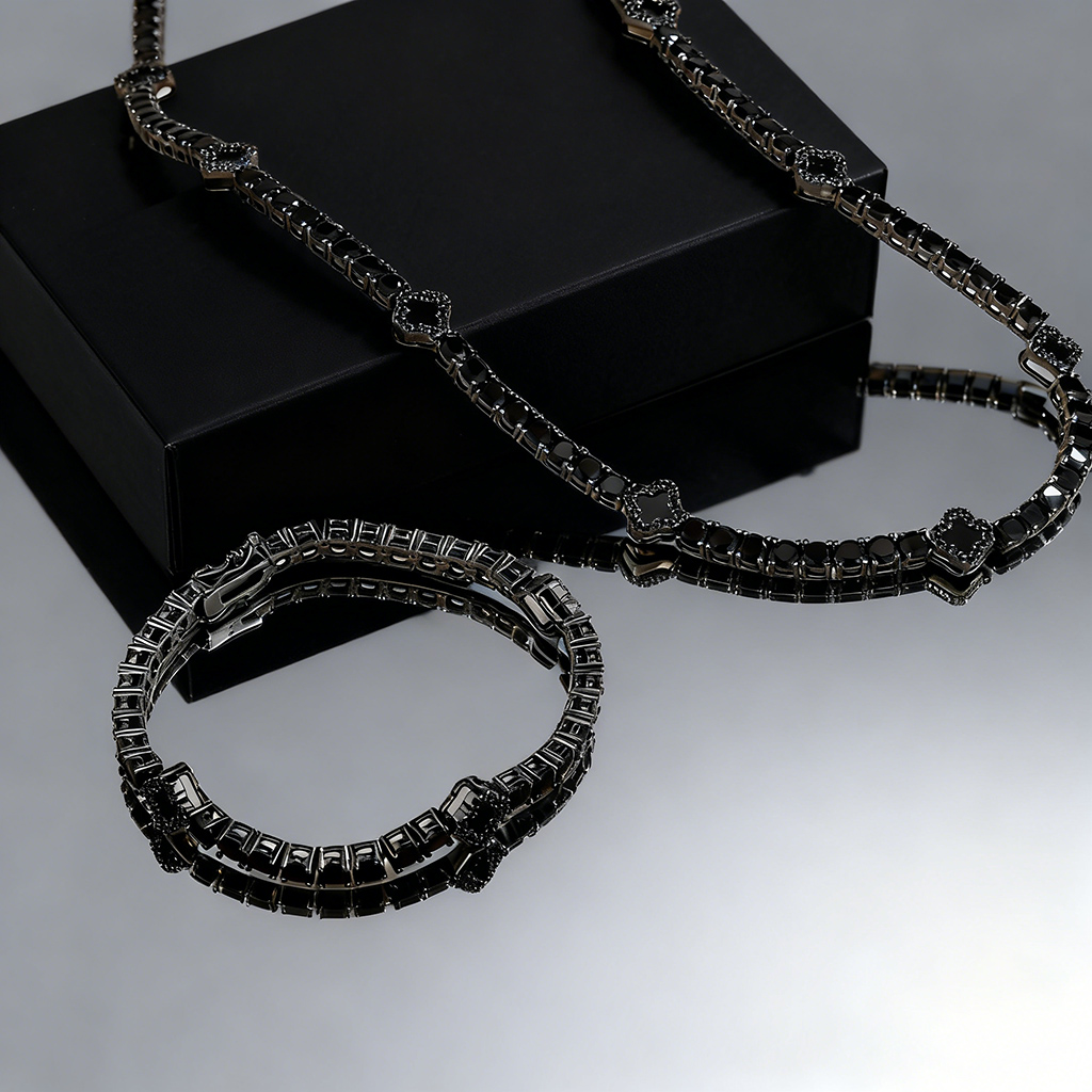 4mm Iced Out Four Leaf Clover Tennis Chain & Bracelet Set