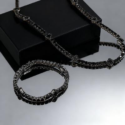 Iced Out Black Four Leaf Clover Tennis Chain & Bracelet Set