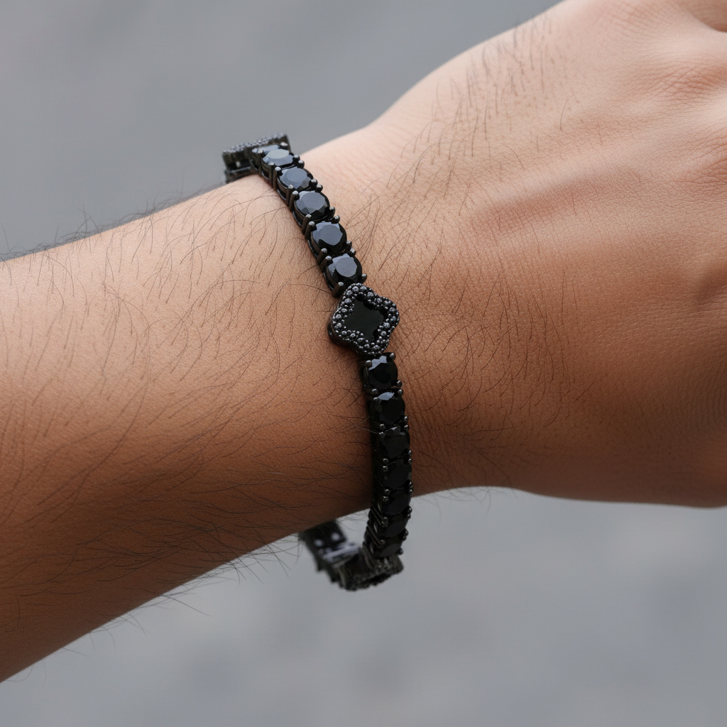 4mm Iced Out Four Leaf Clover Tennis Chain & Bracelet Set