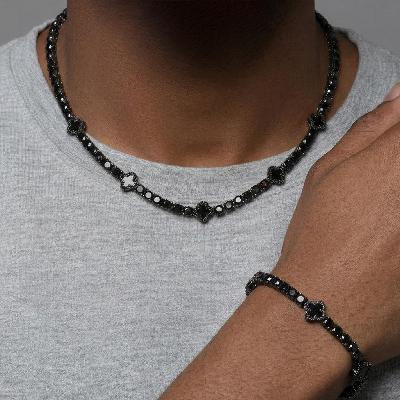 Iced Out Black Four Leaf Clover Tennis Chain & Bracelet Set