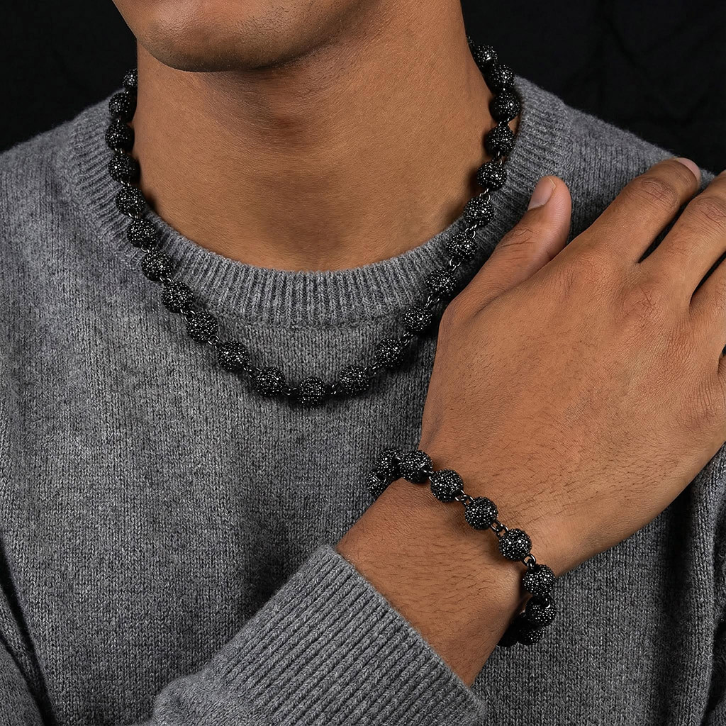 8mm Iced Beads Chain & Bracelet Set 8mm Iced Beads Chain & Bracelet Set