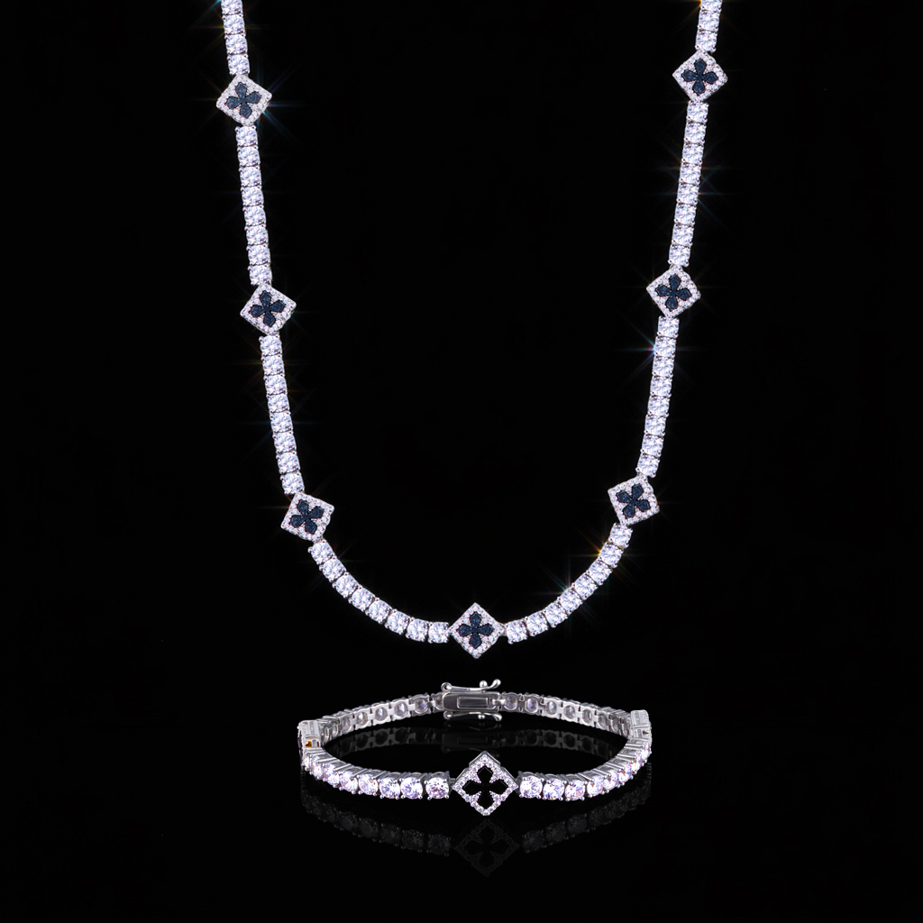 Iced Out Four Leaf Clover Tennis Chain & Bracelet Set