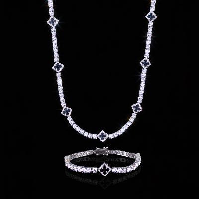 Iced Out Four Leaf Clover Tennis Chain & Bracelet Set