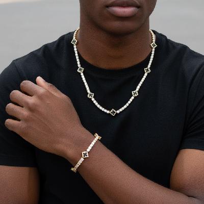Iced Out Four Leaf Clover Tennis Chain & Bracelet Set