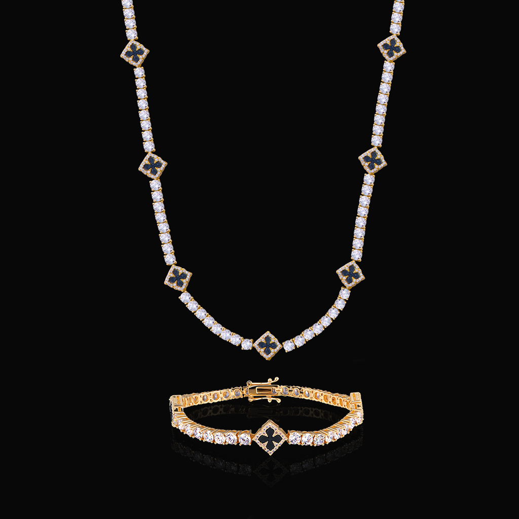 Iced Out Four Leaf Clover Tennis Chain & Bracelet Set