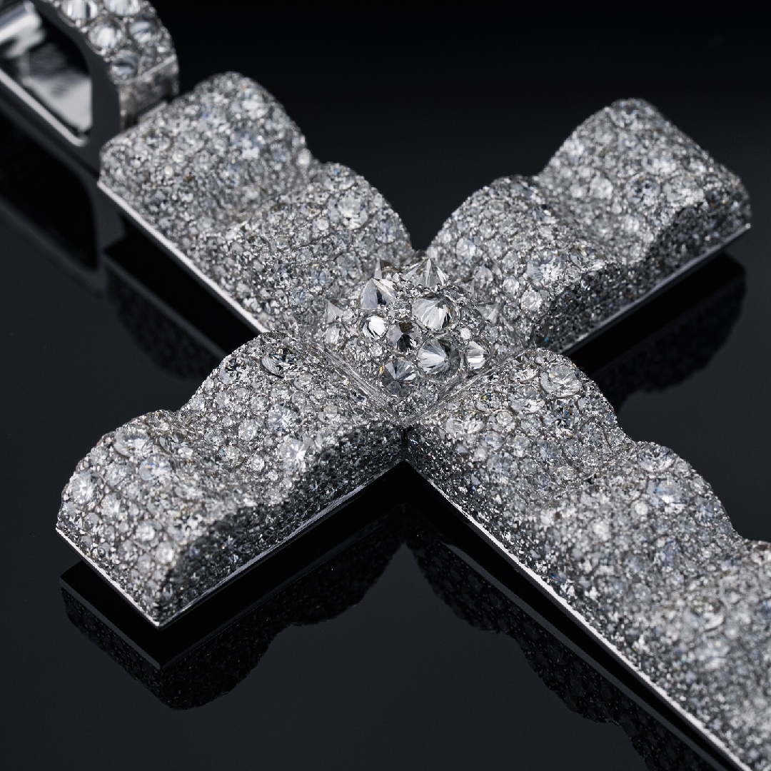 Iced Out Inverted Setting Wave Cross Pendant