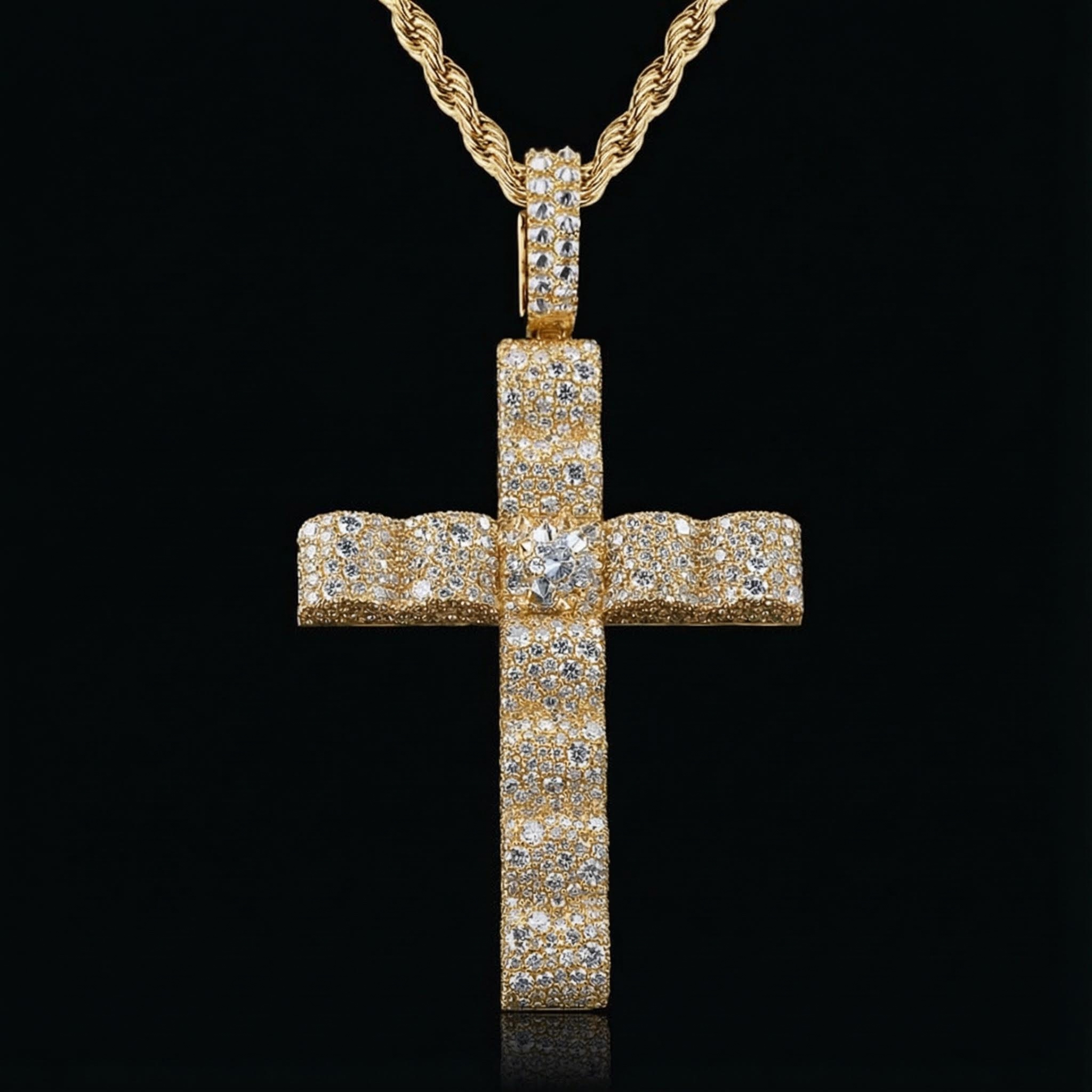 Iced Out Inverted Setting Wave Cross Pendant