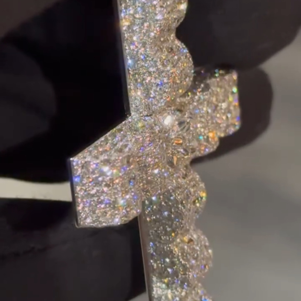 Iced Out Inverted Setting Wave Cross Pendant