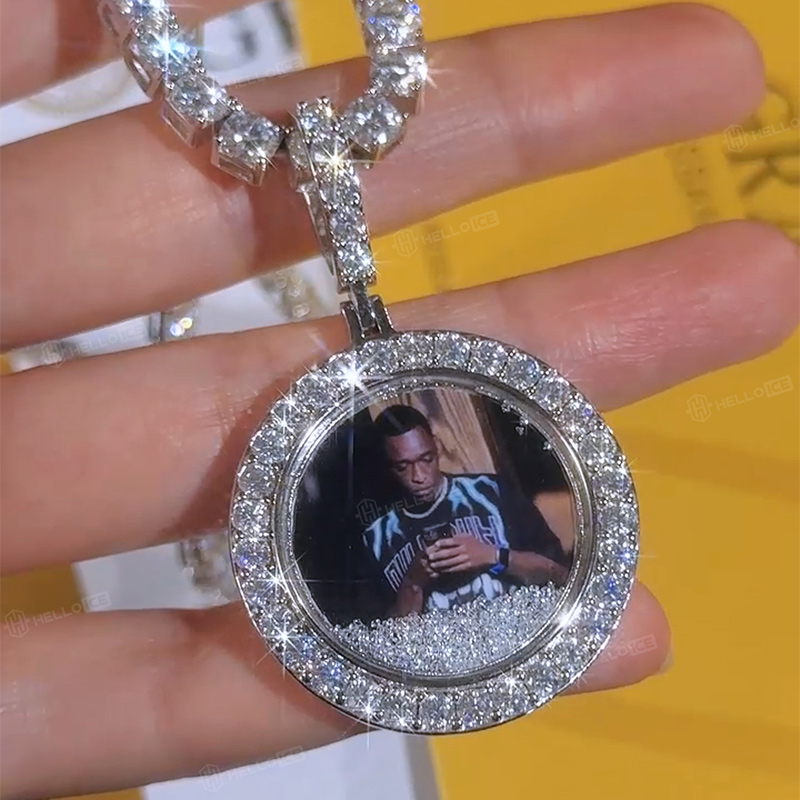 Icy-Filled Disc Custom Photo Pendant