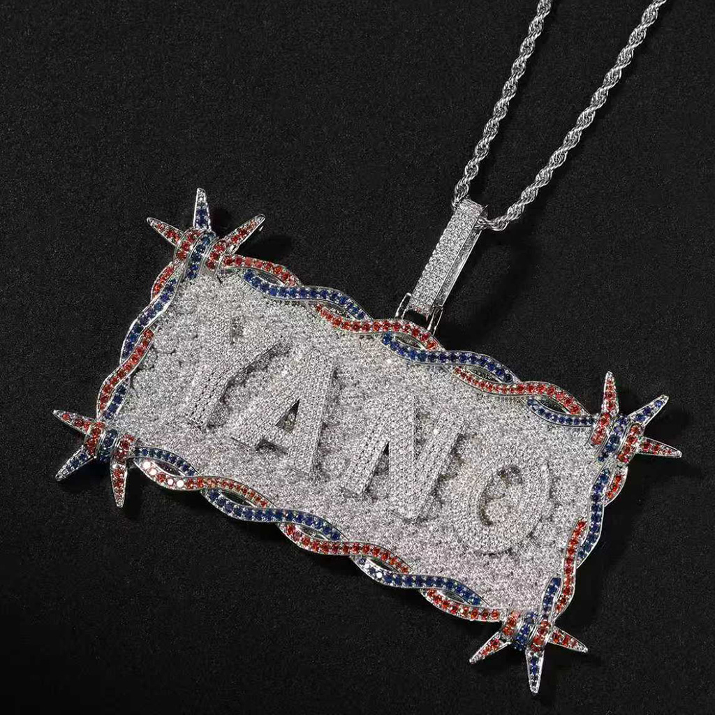 Iced Out Custom Letters/Name Thorn Rectangular Pendant Iced Out Custom Letters/Name Thorn Rectangular Pendant