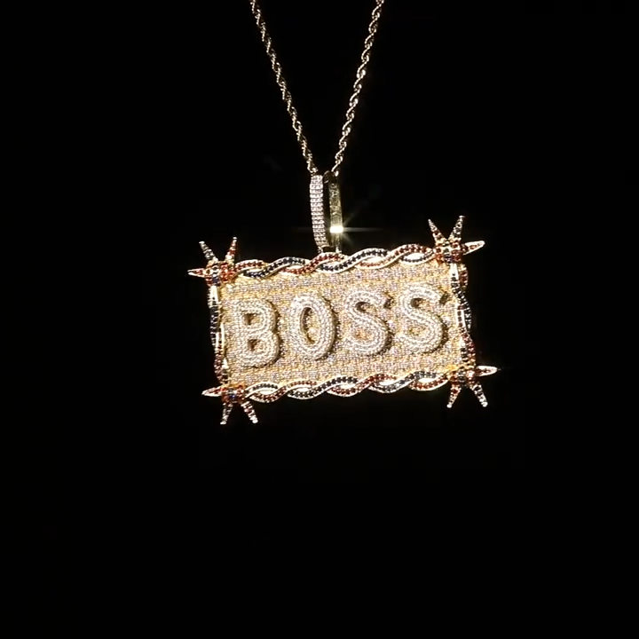 Iced Out Custom Letters/Name Thorn Rectangular Pendant Iced Out Custom Letters/Name Thorn Rectangular Pendant