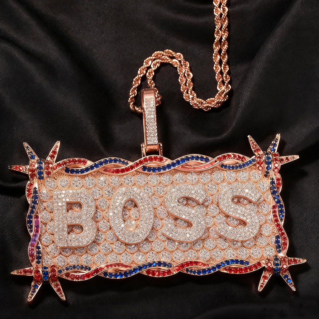 Iced Out Custom Letters/Name Thorn Rectangular Pendant Iced Out Custom Letters/Name Thorn Rectangular Pendant