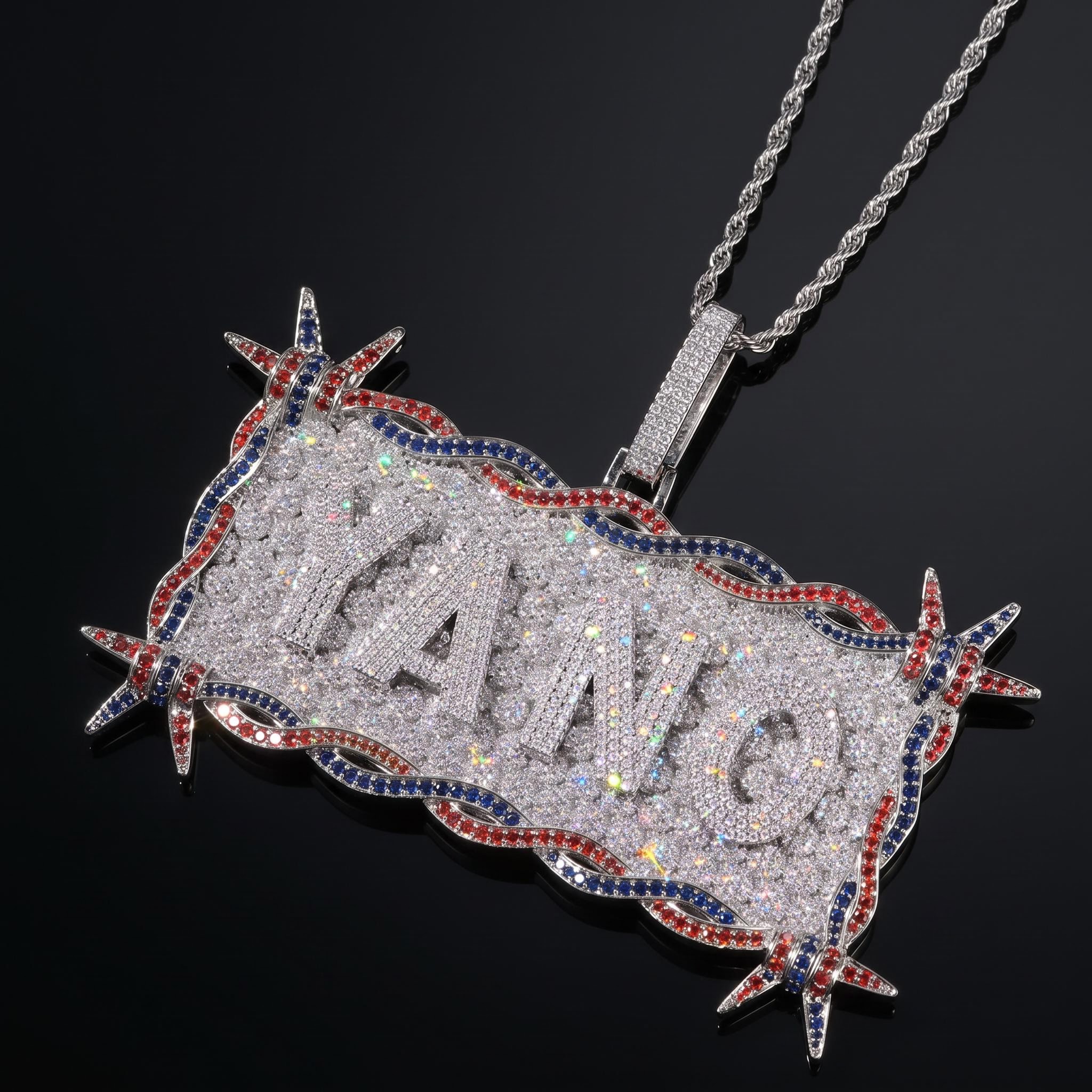 Iced Out Custom Letters/Name Thorn Rectangular Pendant