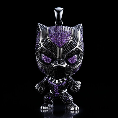 Iced Out Black & Purple Chibi Anime Character Pendant
