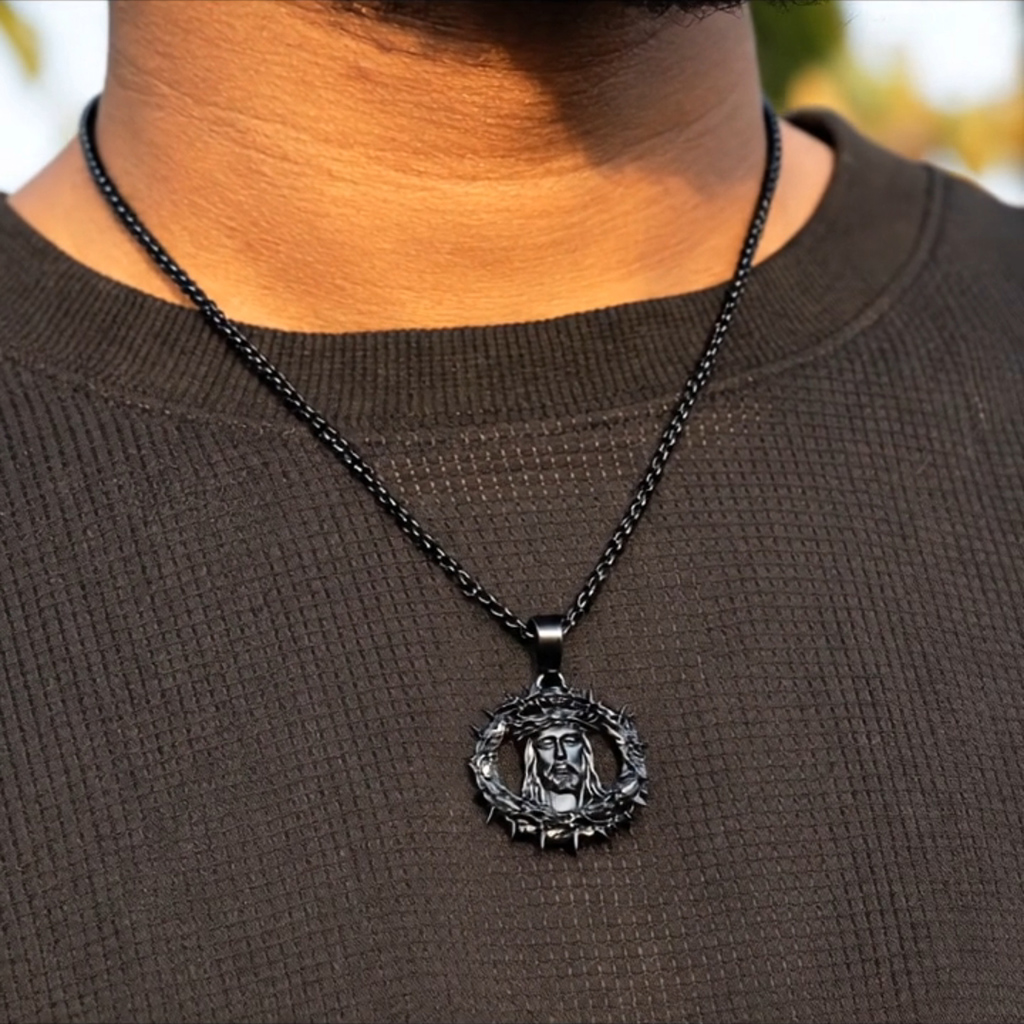 Iced Out Black Jesus Crown Pendant