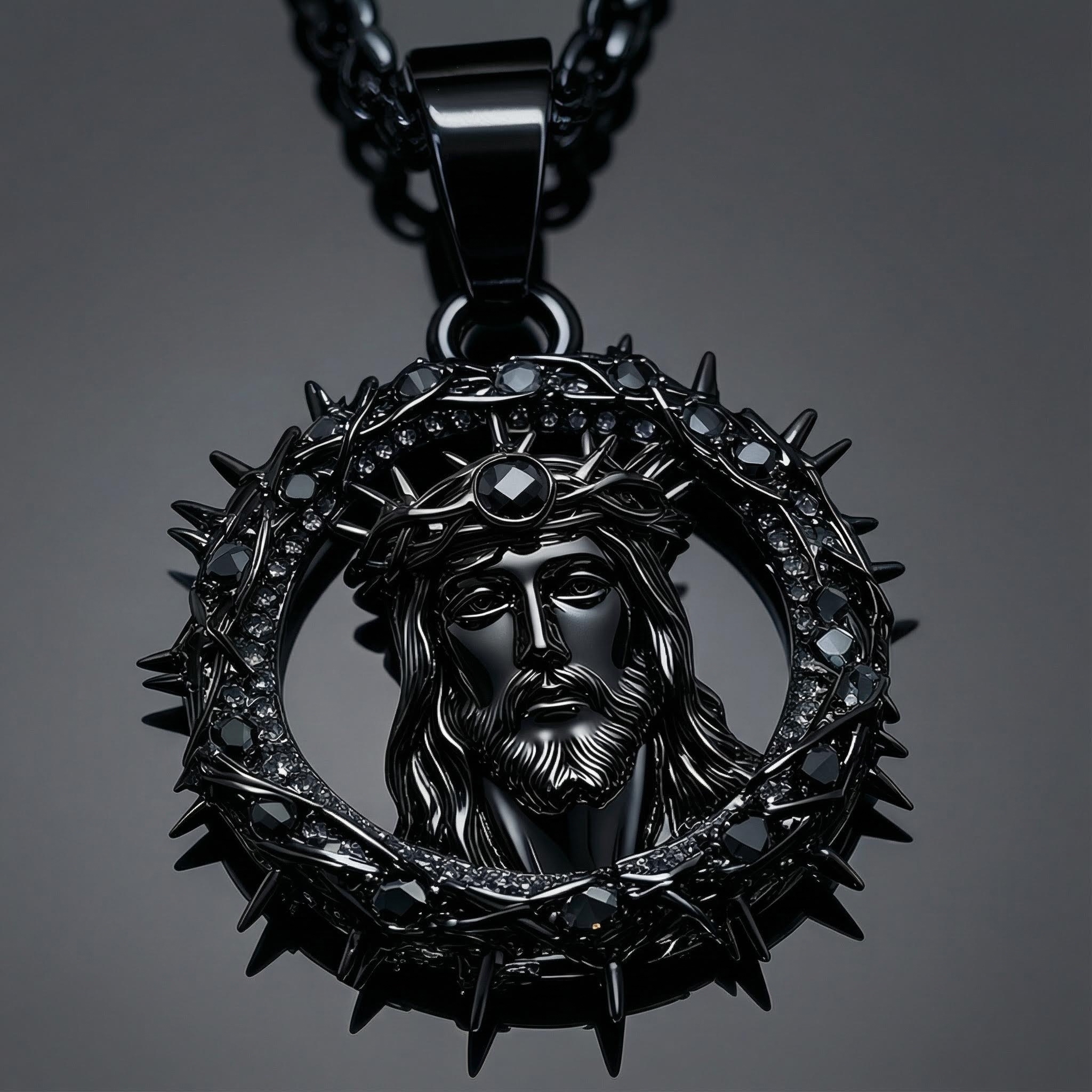 Iced Out Black Jesus Crown Pendant