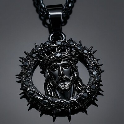 Iced Out Black Jesus Crown Pendant