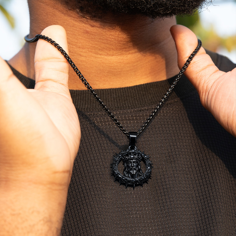 Iced Out Black Jesus Crown Pendant
