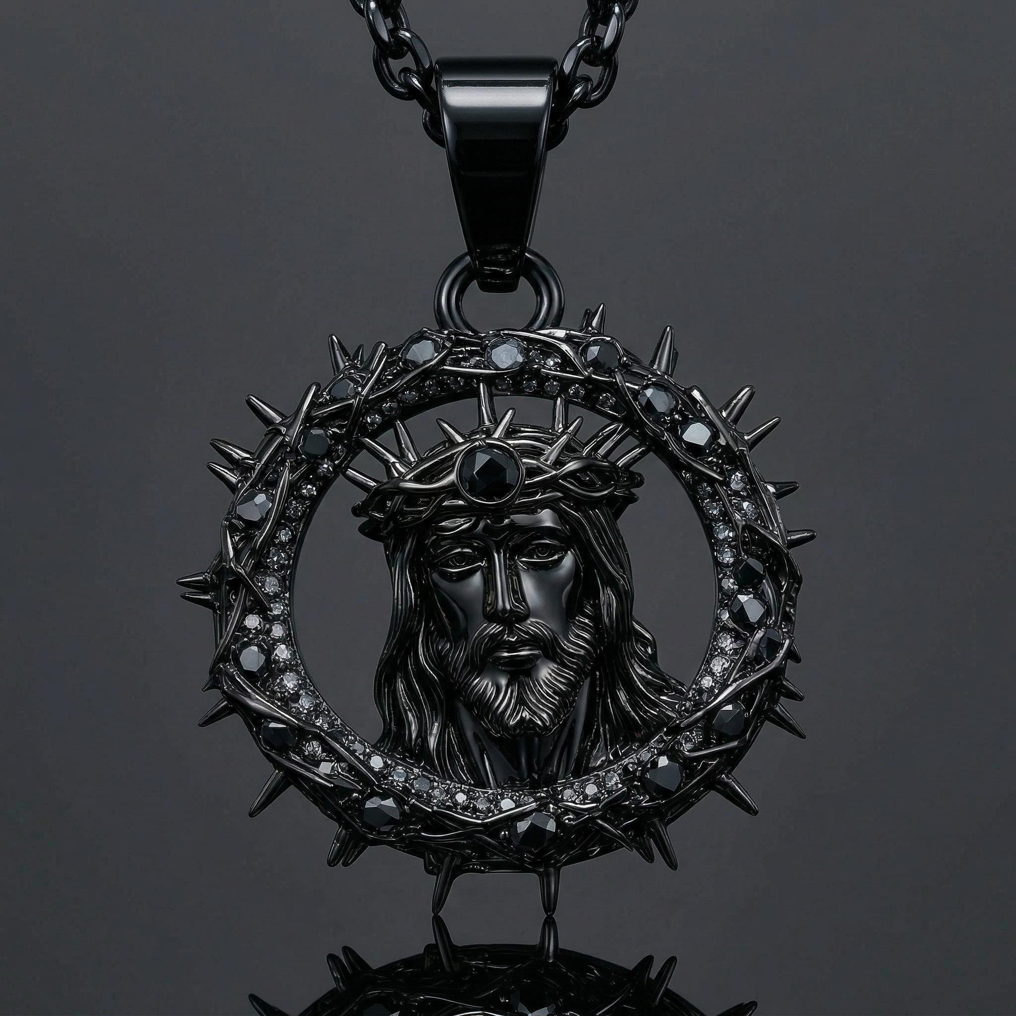 Iced Out Black Jesus Crown Pendant