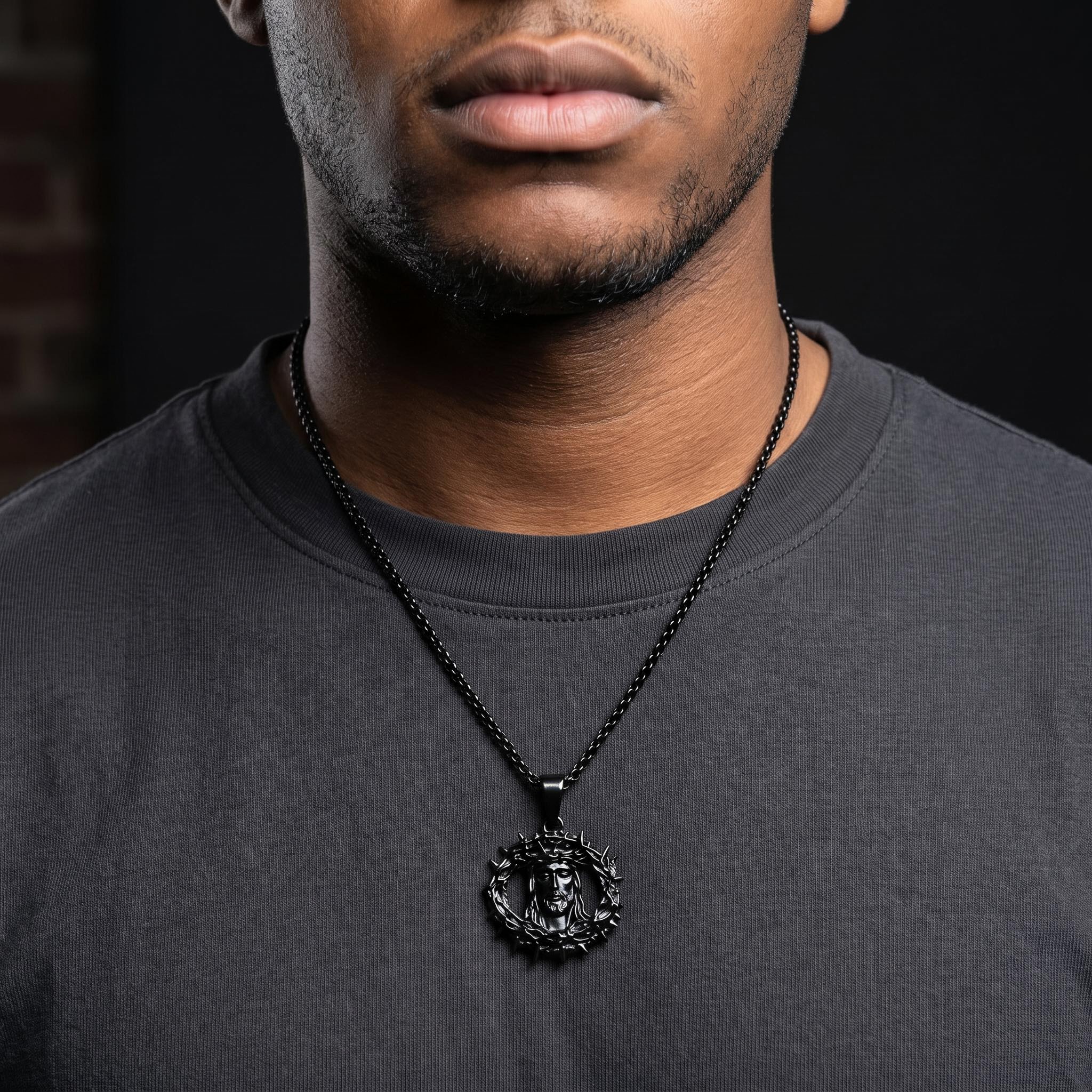 Iced Out Black Jesus Crown Pendant Iced Out Black Jesus Crown Pendant