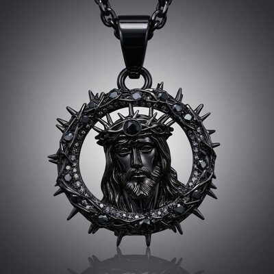 Iced Out Black Jesus Crown Pendant