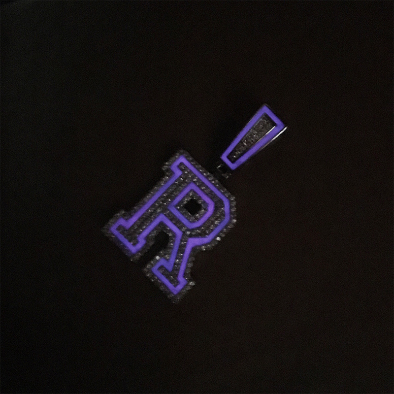 Iced Out Custom Initial Glow in the Dark Pendent Necklace Iced Out Custom Initial Glow in the Dark Pendent Necklace