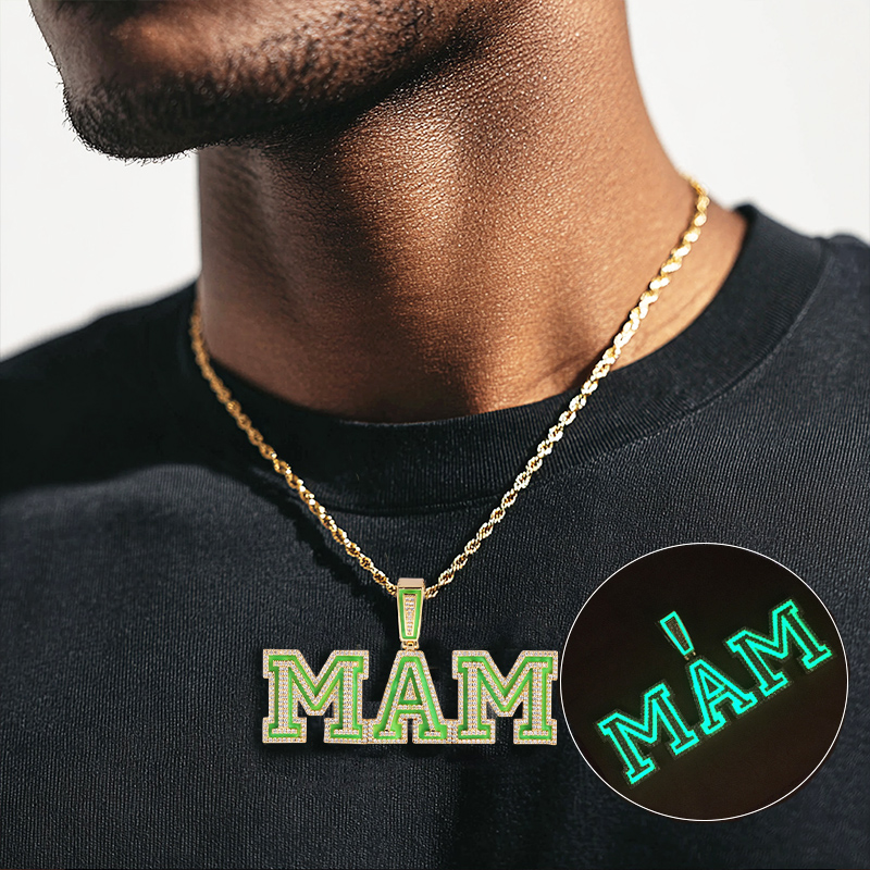 Iced Out Custom Name Glow in the Dark Pendent Necklace